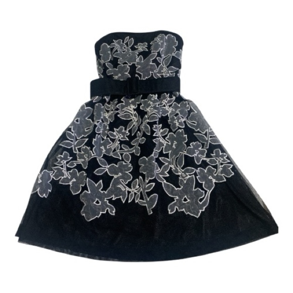 White House‎ Black Market Strapless Black Gray Dress Floral Overlay Size 4 - Picture 9 of 9